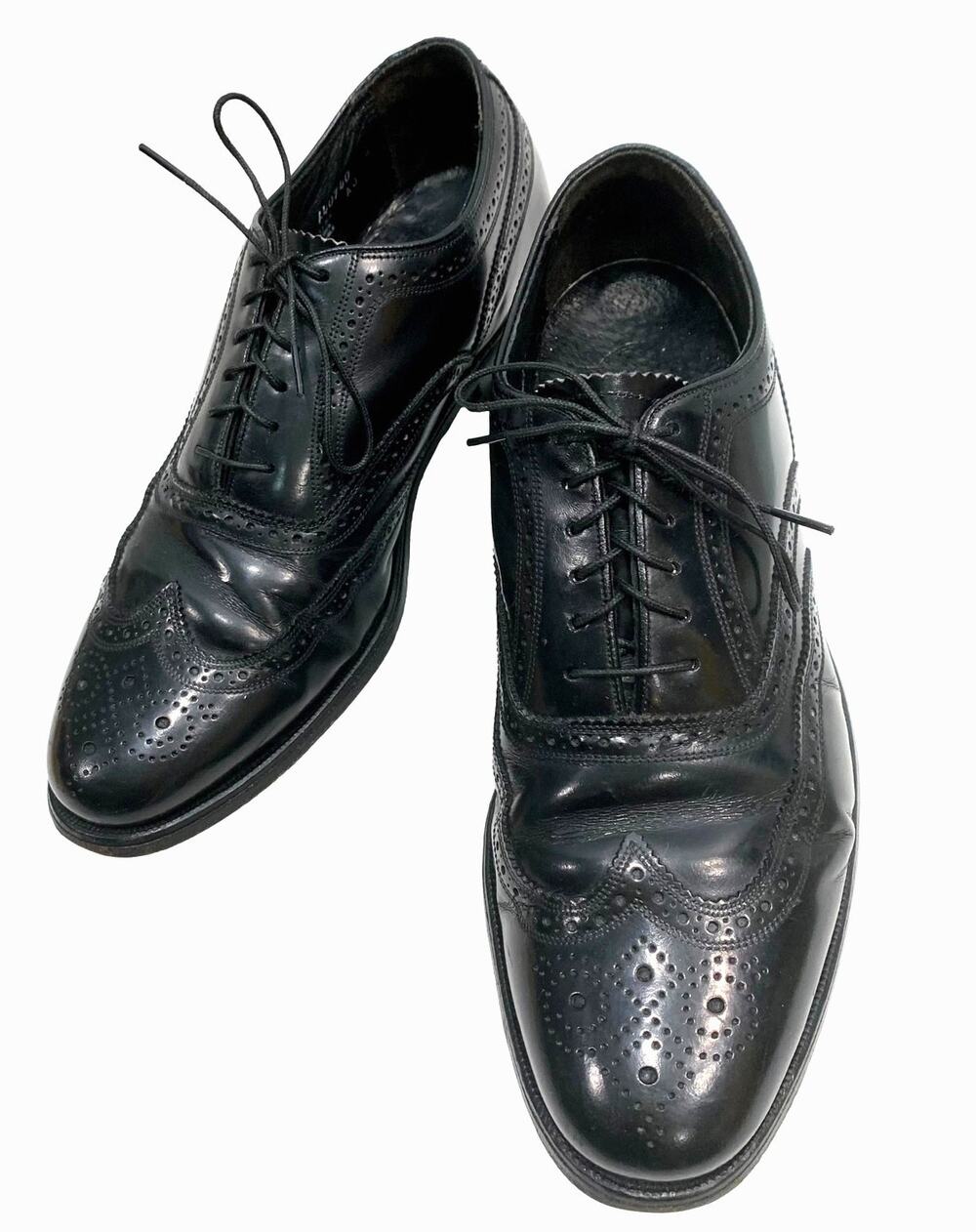 Vintage Florsheim Black Leather Wingtip Oxfords Men 8 Women 10
